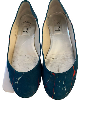 Fs/ny Suede Splattered Paint Flat Shoes Teal Blue Size 11