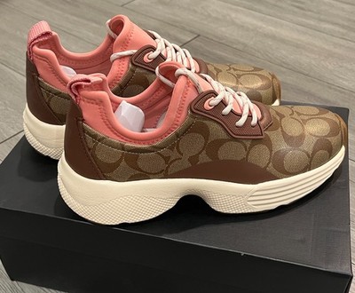 Coach C270 Signature Women s Tech Runner Sneakers Khaki Saddle Size 7.5 New