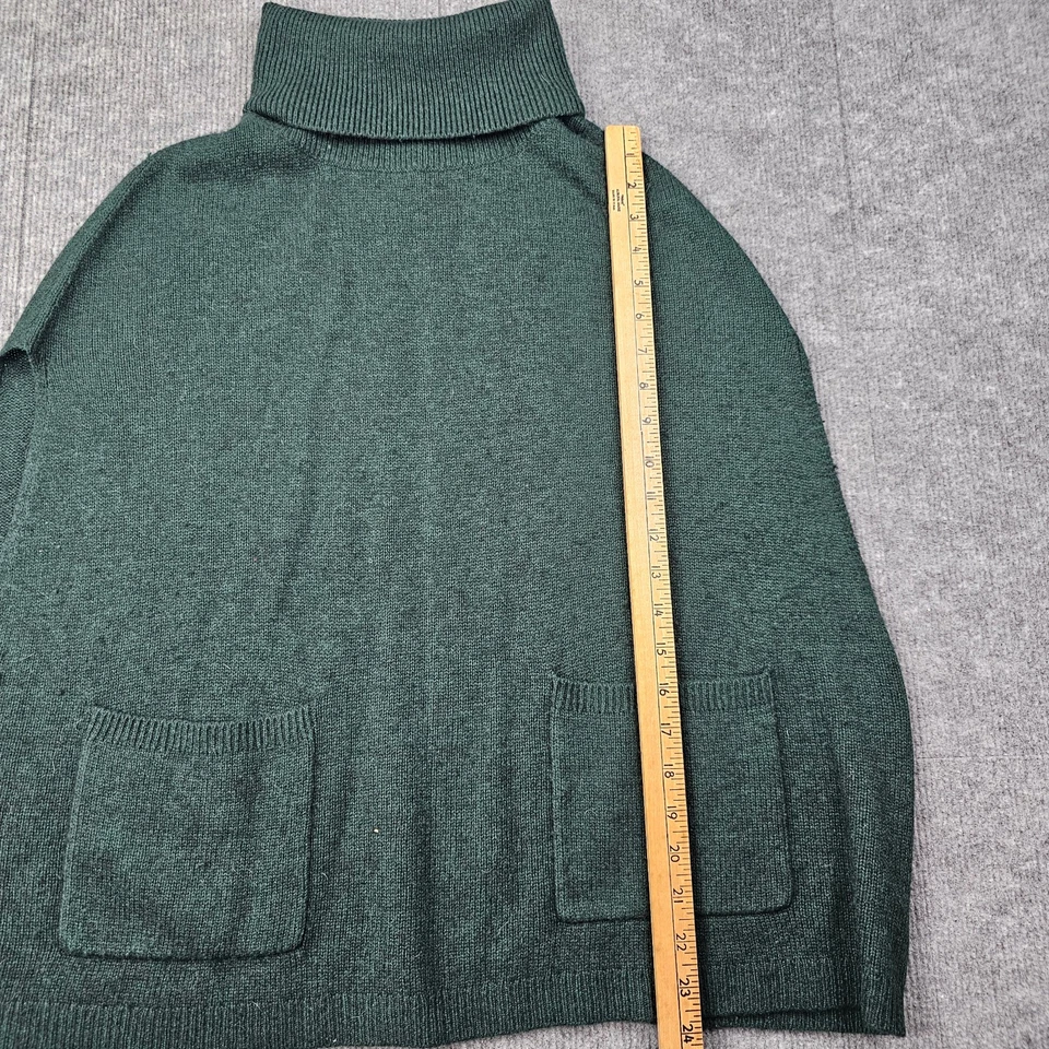 Poncho feminino de malha Tahari tamanho único verde gola alta merino suéter de cashmere - Imagem 3 de 4