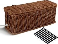 Cable Management Box, Desk Handwoven Rattan Cord Hider Cable Organizer Box With