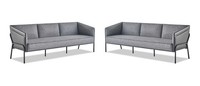 Ledersofas Textil 3-Sitzer Grau Edelstahl Modern Leder Couch Sofa-Set
