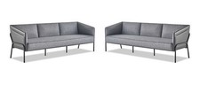 Ledersofas Textil 3-Sitzer Grau Edelstahl Modern Leder Couch Sofa-Set