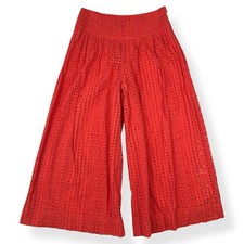 Anthropologie Wide Leg Pants Womens 4 Orange Eyelet Lined Pockets