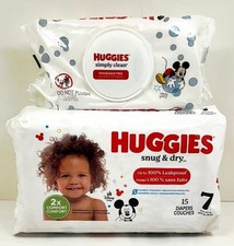LOT 2: HUGGIES SNUG  DRY SIZE 7 DIAPERS 15 PACK  SIMPLY CLEAN WIPES 64 PACK