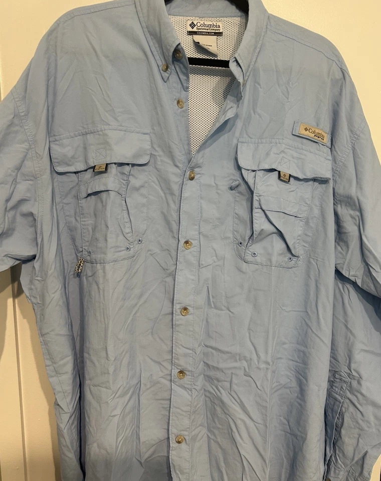 Columbia PFG Fishing Shirt Mens XL Blue Nylon Cape Vent Long Sleeve Button Down - Image 3 of 4