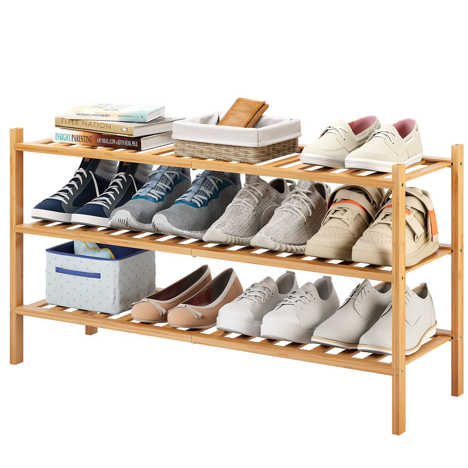 3-Tier Bamboo Stackable Shoe Rack Organizer for Space-Saving Storage