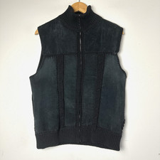 Vtg Suede Leather Vest Patchwork Rib Knit Full Zip Y2K 90s Boho Southwestern XL