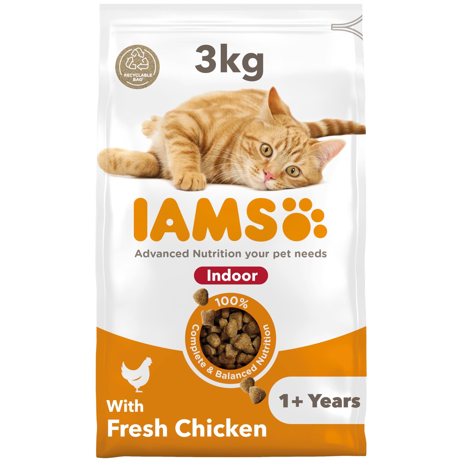 Iams Indoor Complete Dry Cat Food For Adult And Senior Cats With Chicken 3 Kg - Image 3