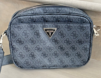 Guess Manhattan Logo Camera Crossbody Bag Charcoal Gray 4G Monogram