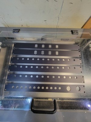 Lot of 6 miscellaneous Rack Mounts 1U 19'' wide. SB, XLR, BNC holes.