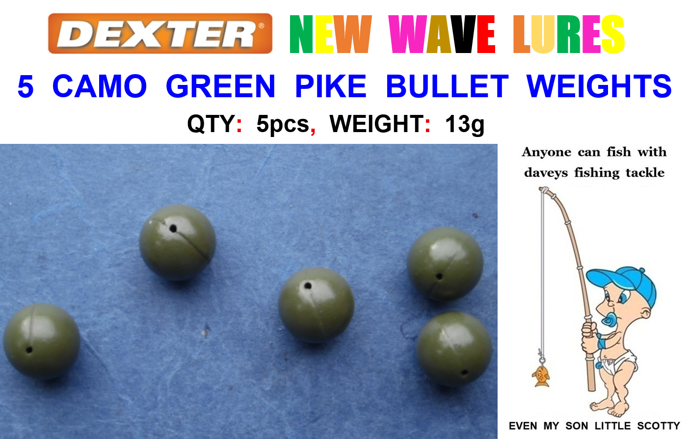 5 CAMO PIKE BULLET WEIGHTS 13g INLINE LEADS FOR DEAD BAIT FISHING PIKE FLOATS
