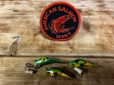 Vintage Luhr Jensen Eddie Pope Hot Shot 5's (3) Frogs :) Steelhead Fishing Lures