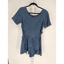 Vintage 1990s Sostanza Mini Dress Blue Jean Denim Tie Sides Short Sleeve