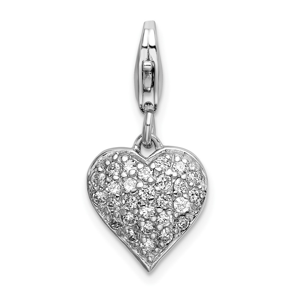 Sterling Silver 3-D Cubic Zirconia and Red Enameled Reversible Heart Pendant