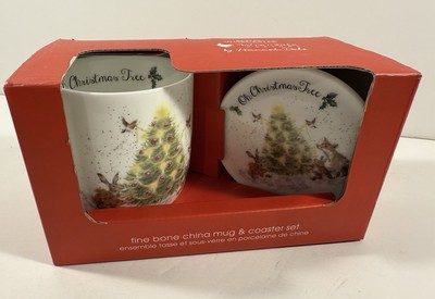 ROYAL WORCESTER Wrendale Designs BONE CHINGA MUG & COASTER Christmas Set