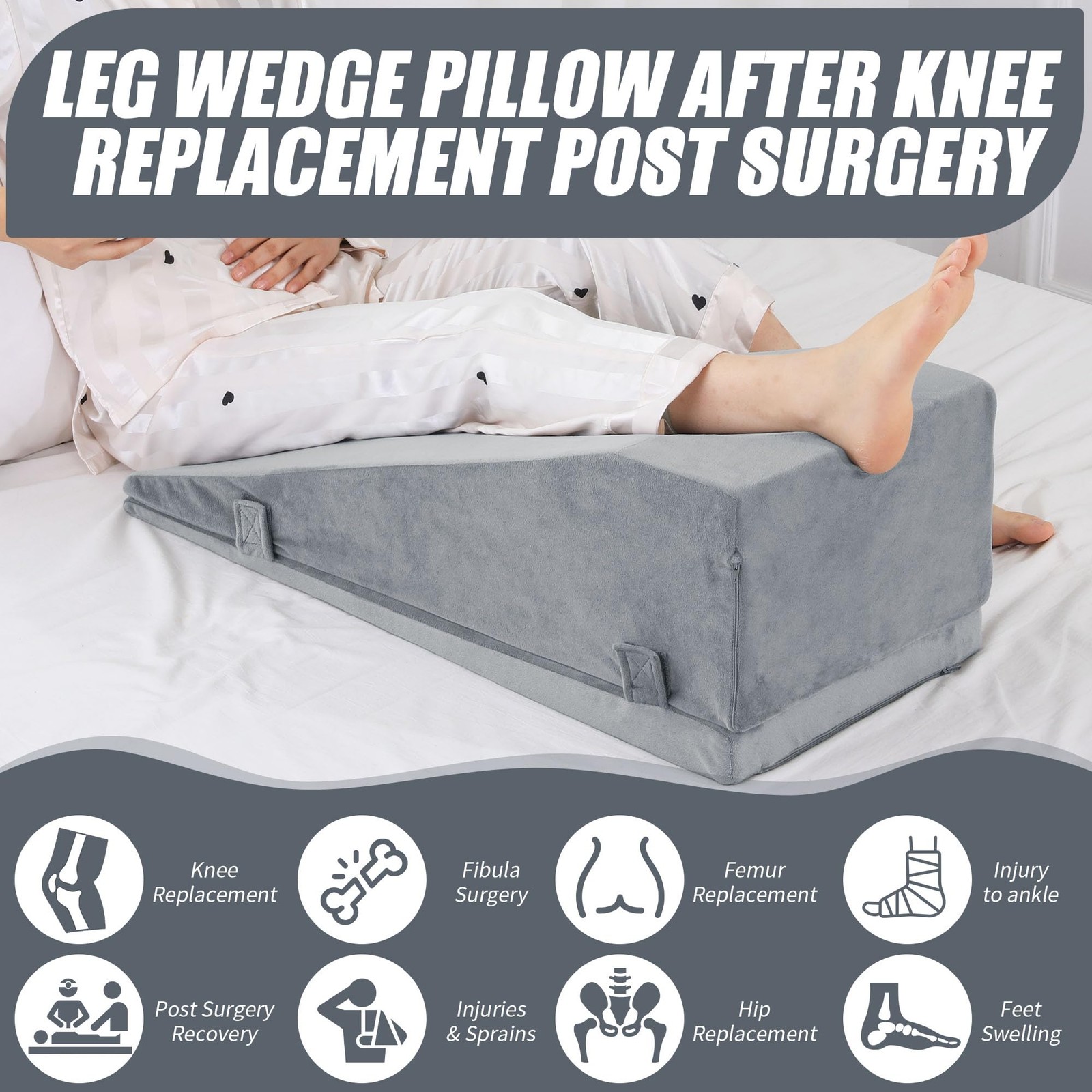 ROYALAY Leg Elevation Pillows for After Surgery, Adjustable Height Knee Surge...