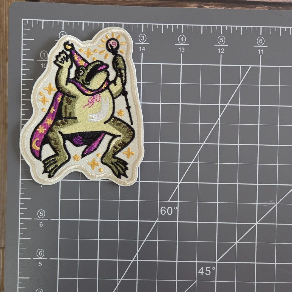 Wizard Magician Magick Frog Goth Occult Retro Witchy Illustration Iron on Patch - Image 2 of 2
