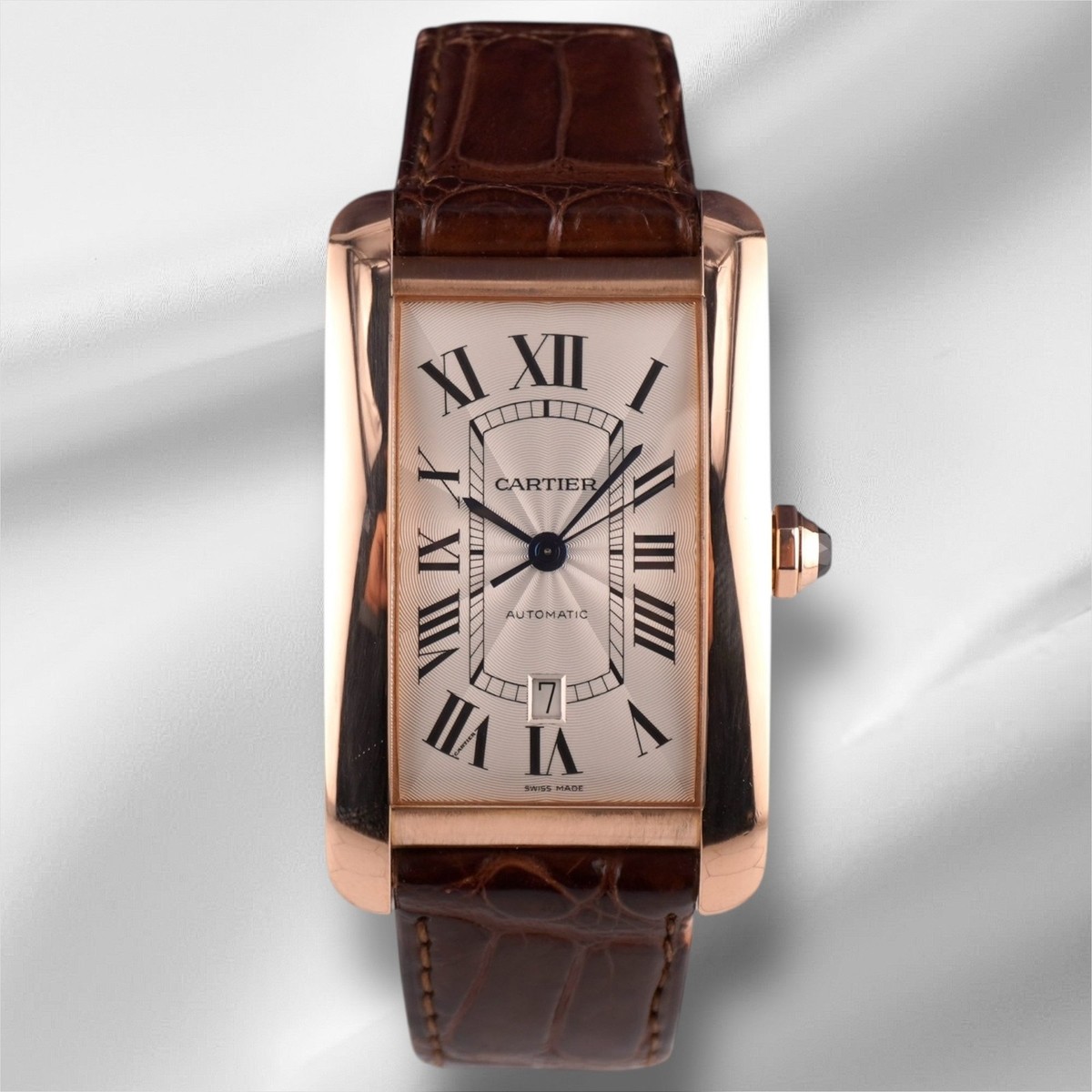 Cartier 31mm Tank Americaine XL Rose Gold Silver Dial Automatic