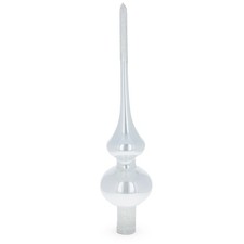 Glossy White with Sparkling Top Mouth Blown Glass Tree Topper 11 Inches