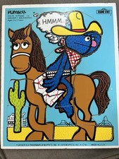 Vintage Playskool, 1976, Sesame Street, Wood Puzzle, Grover Backwards, 10 pc