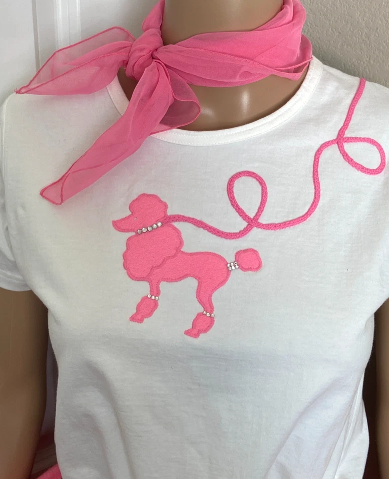 Annie's Poodle Skirt Adult M Pink Costume Felt Rhinestone Petticoat Shirt Scarf - Image 4 of 4