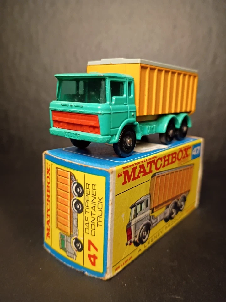 Matchbox Rare #47C DAF Tipper Container Truck AquaI Crisp Orig F2 Script Box - Image 3 of 4