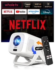Xgody Compatible with Netflix & Auto Focus Smart Mini Projector with WiFi and Bl