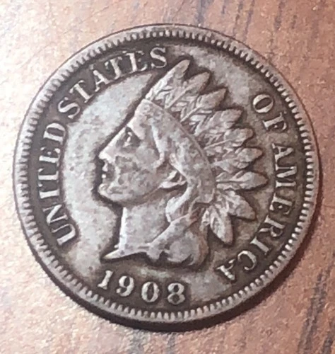 Indian Head Penny, 1908 One Cent Coin, Ungraded, Very Good Liberty And More C224