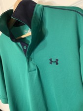 Under Armour Polo Shirt Mens Sz XL Green Loose Fit Heatgear Short Sleeve