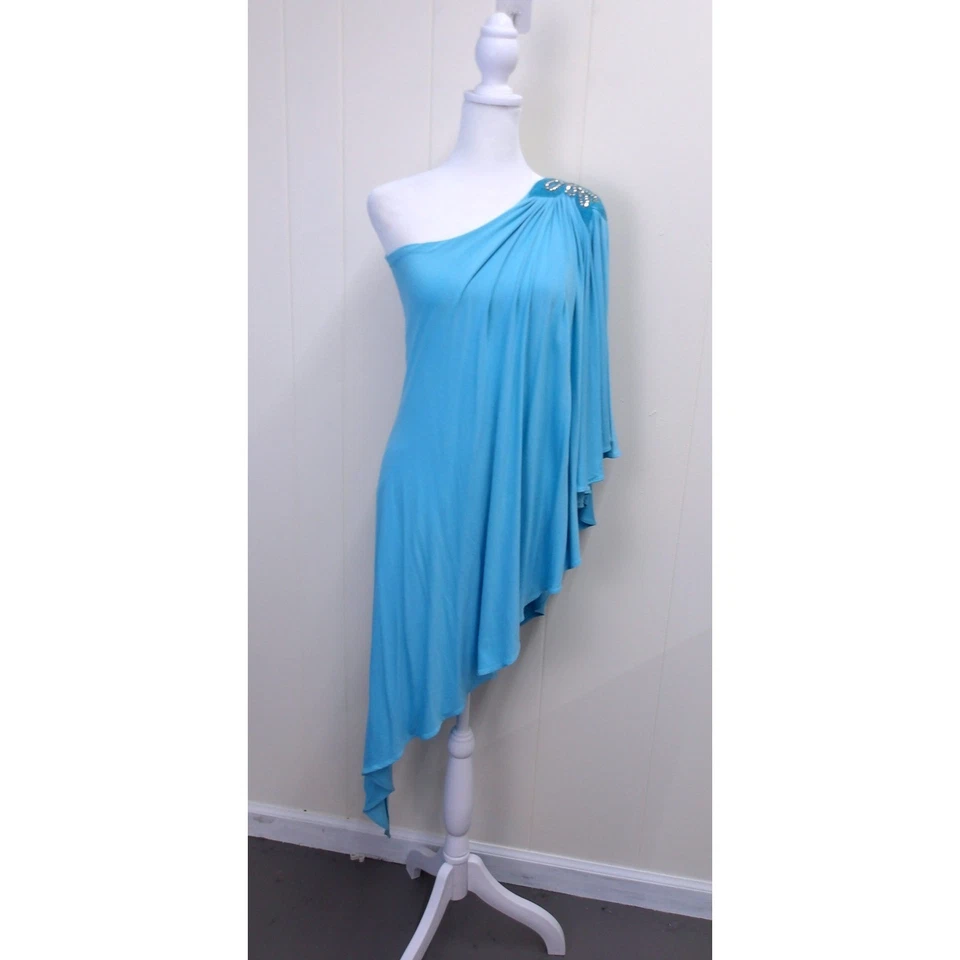 Vestido SKY Cortina Un Hombro Acento Estrás Cóctel Fiesta Talla S/#9019 Foto 2 de 4