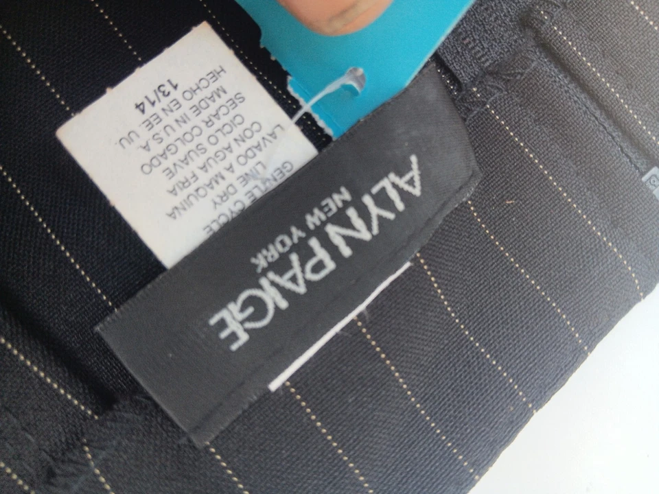 Vintage 90s Alyn Paige Black Pinstripe Polyester Blend Mini Skirt 13/14 - Image 3 of 4