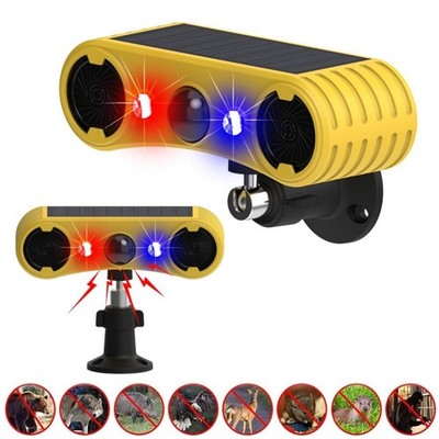 Solar Outdoor Motion Sensor Alarm 2*130db Ultrasonic Siren with 4 Modes Flashing