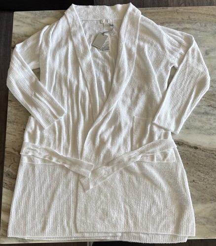 NWT Barefoot Dreams CozyChic Lite Ribbed Robe White Bathrobe Large / XL $128