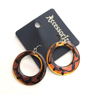 New! Accessorize round faux amber drop earrings swirl boho statement retro