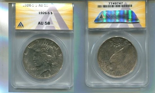 1926 S PEACE SILVER DOLLAR ANACS AU58 4873T