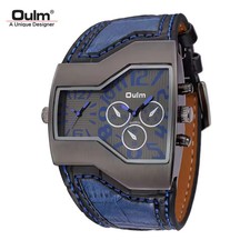 Orologio OULM Uomo Casual Quarzo Doppio Fuso Orario Quadrante Oversize Cinturino Pelle Regalo