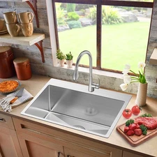 Drop-in Kitchen Bar Sink 25"x22"x9" in Top-Mount Single Bowl Stainless Steel 18G