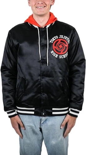 Jujutsu Kaisen TJHS Logo Hooded Satin Bomber Jacket Men’s Medium Navy NWT - product listing photo