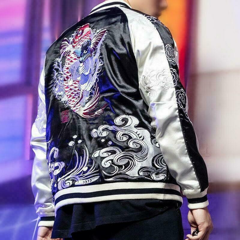 Men Baseball Jacket Japanese Pattern Embroidery SUKAJAN