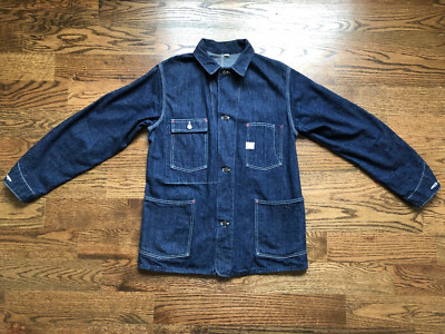 Warehouse Japan Slubby Wabash Denim Chore Jacket Coat Sz 38 Navy Blue Selvedge