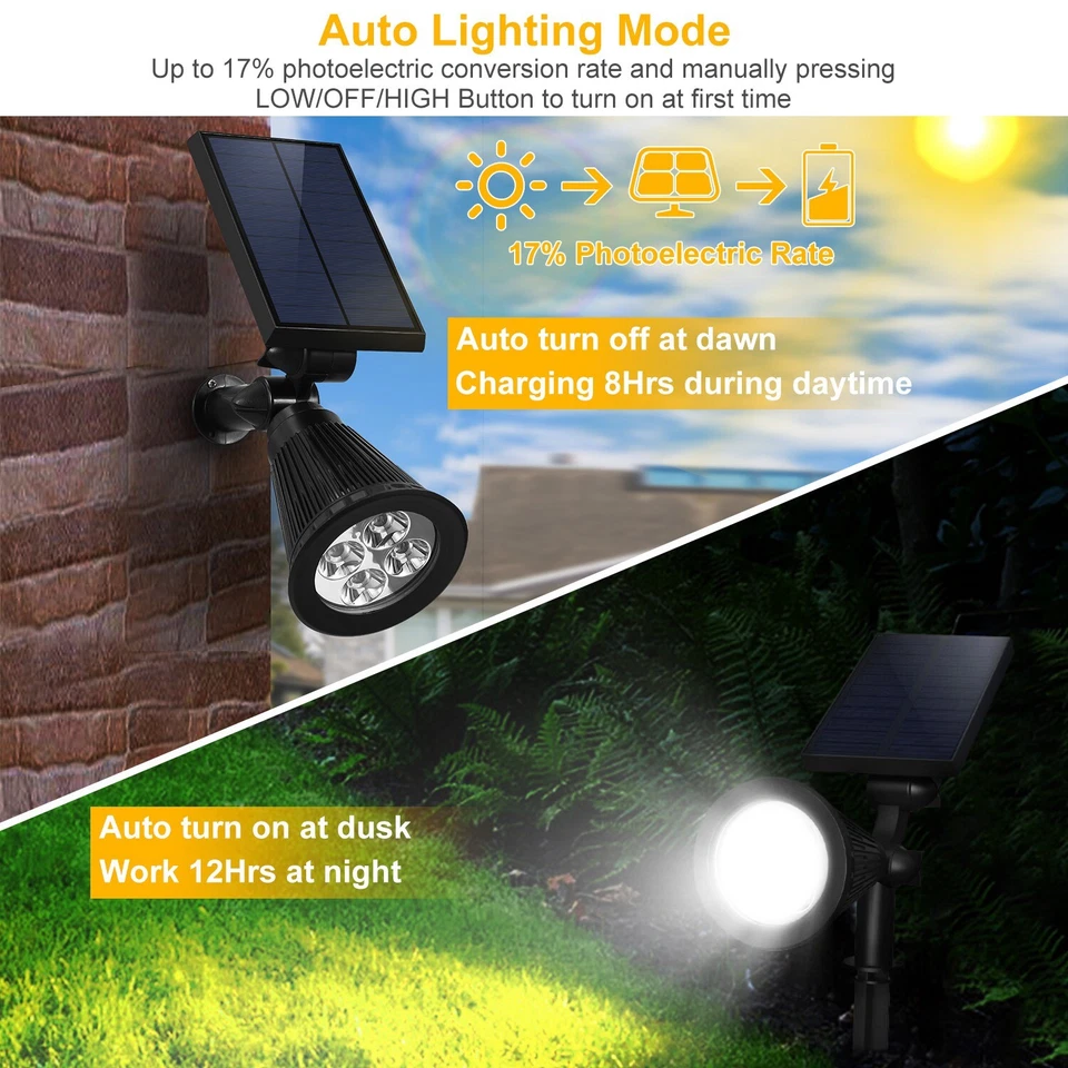 2Pcs Solar Powered LED Spot Light Outdoor Garden Landscape Flood Lamp Waterproof - Image 3 of 4