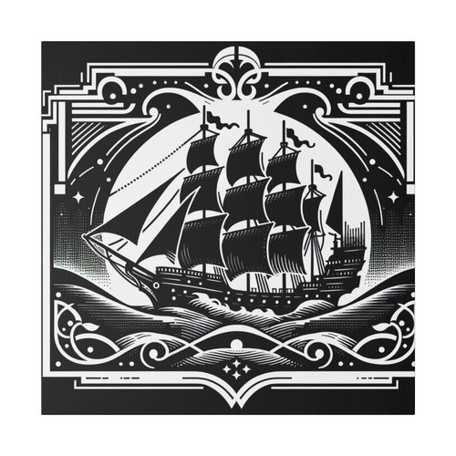 Matte Canvas Wall Art , Art Deco Black White Pirate Ship Nautical Beach Home Sea - Picture 10 of 13