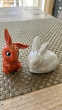 Vintage White Bunny Rabbit Pepper Shaker And Orange Salt Shaker