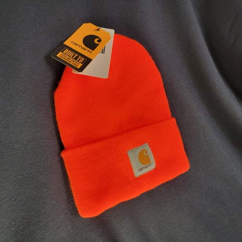 Carhartt Beanie Hat Cap ORANGE Outdoors Work Wear Knit Winter Adult Mens NWT - Picture 7 of 11