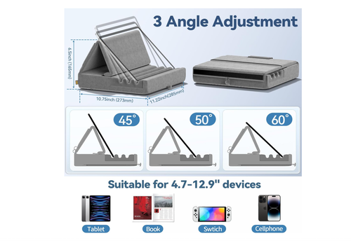 KDD Tablet Pillow Holder, Foldable iPad Stand for Lap, Bed and Desk - Grey - 第 2/8 張圖片
