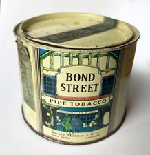 1926 BOND STREET PIPE TOBACCO TIN PHILIP MORRIS 16 OZ FACTORY #15 with tax stamp