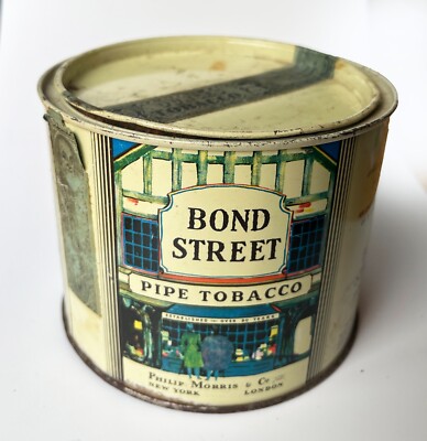 bond street tobacco tin Pipe American Tobacciana History coconut fatt acid 1926 BOND STREET PIPE TOBACCO