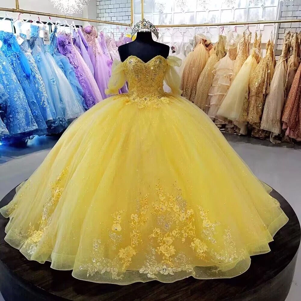 Yellow Princess Prom Dress Slit Neckline Graduation Long Dress Banquet Dress  Lace Ball Gown Formal Party Dress Elegant Quinceanera Dress - Etsy Finland