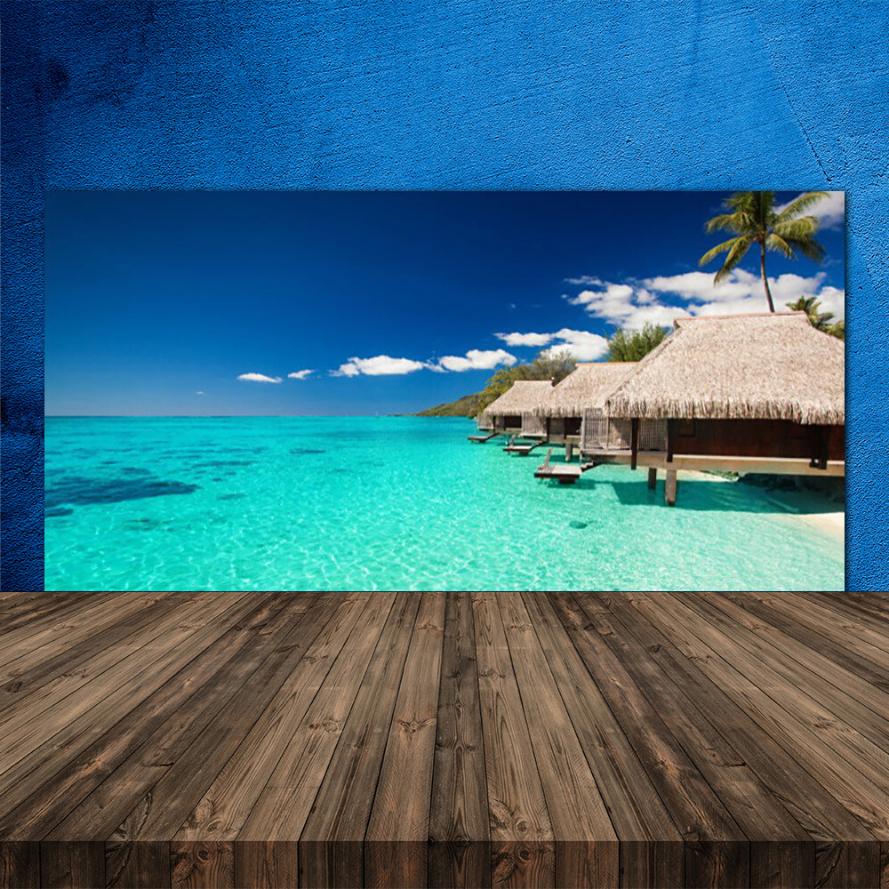 Crédence de cuisine en verre 120x60 cm motif mer azur pour protection murale