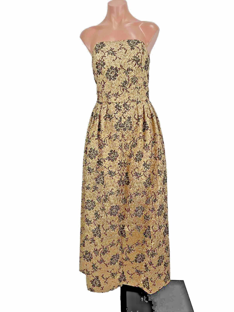 VTG 60s 50s Lame GOLD Hollywood Glam Floral Formal Dress Evening Party  Gatsby | eBay